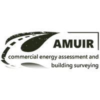 AMUIR logo for commercial energy assessment and building surveying on a white background