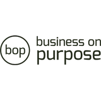 Logo of 'business on purpose' with a circular design element.