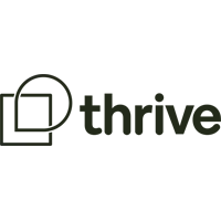 Black 'thrive' logo on a white background
